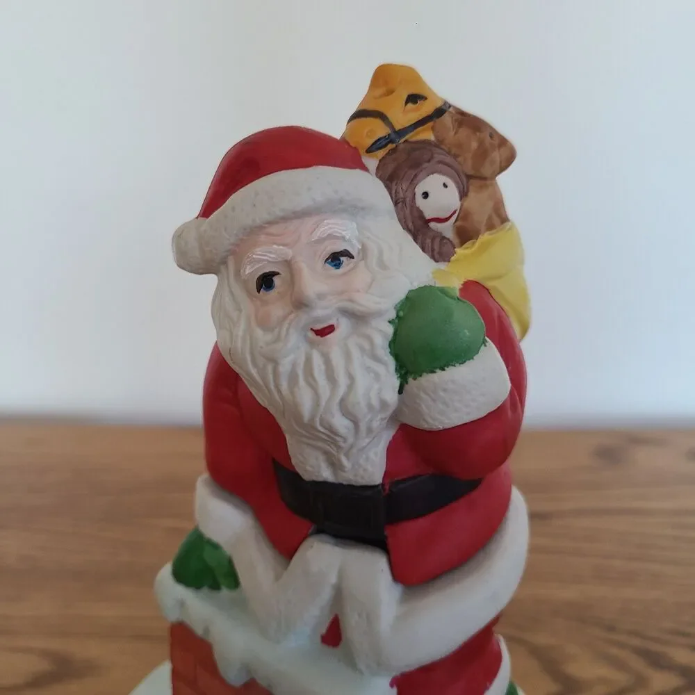 Vintage Ceramic Santa On Chimney Tealight Candle Holder 3-Piece Young's 1988
